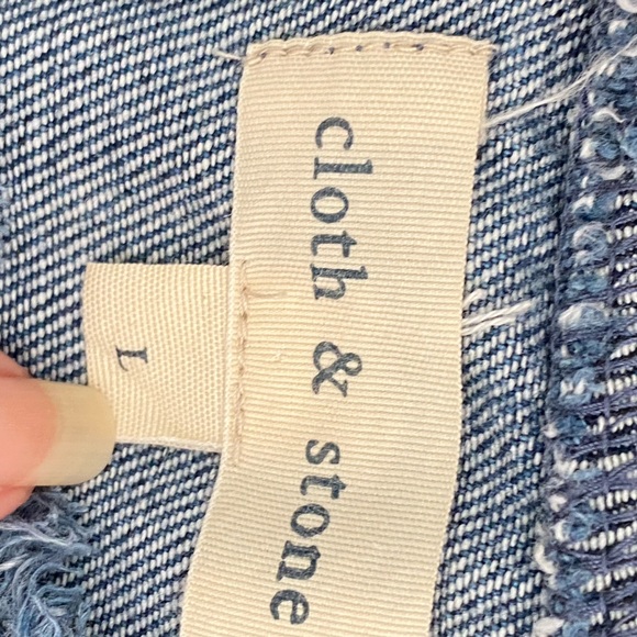 Cloth & Stone blue Denim frayed shot sleeve sz L - Picture 5 of 8